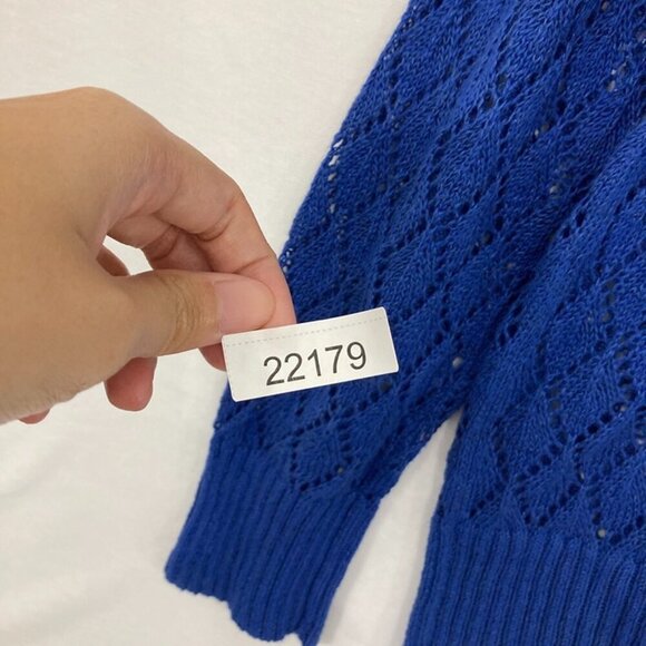 Tommy Bahama Women's Large Blue Crochet Open Knit Long Sleeve Sweater - Picture 10 of 10